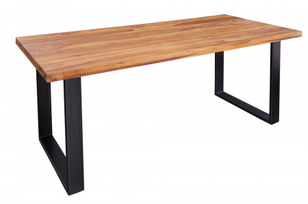 Table à manger en bois massif IRON CRAFT 160 cm marron noir finition 