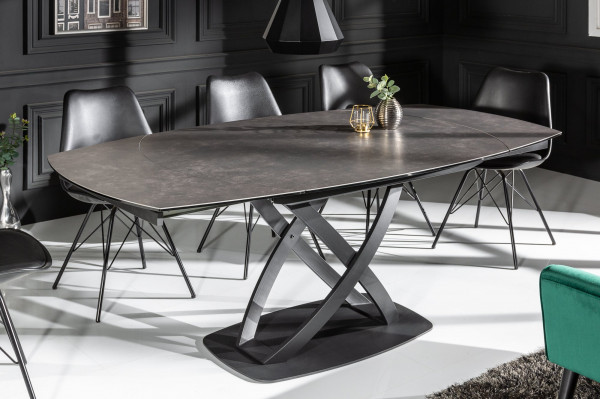 Table à manger extensible INCEPTION 130-190cm ovale en céramique anthracite fabriquée en Italie - 190