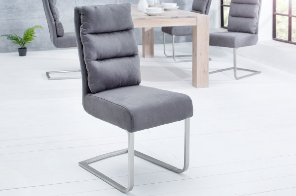 Lot de 2x chaises cantilever design COMFORT gris vintage avec structure en acier inoxydable - COMFORT