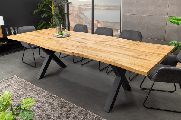 Table à manger extensible WILD 180-220 cm aspect chêne sauvage marron bord d'arbre noir - 220