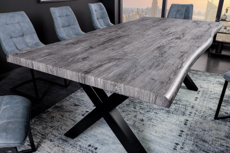 Table à manger industrielle WILD 180cm chêne sauvage gris cérusé d
