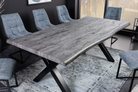 Table à manger industrielle WILD 200 cm chêne sauvage gris cérusé,