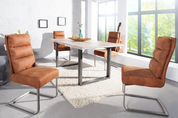 Lot de 2x chaises cantilever design COMFORT marron clair avec structure en acier inoxydable - COMFORT