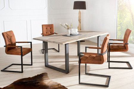 Lot de 2x chaises cantilever design OXFORD marron vintage avec accoudo