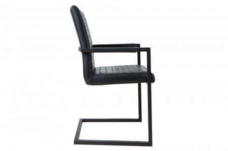 Lot de 2x chaises cantilever industrielle LOFT en simili cuir noir ant