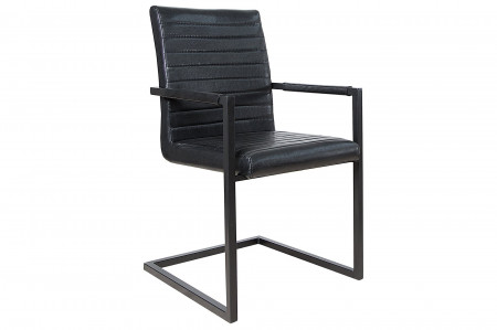 Lot de 2x chaises cantilever industrielle LOFT en simili cuir noir ant