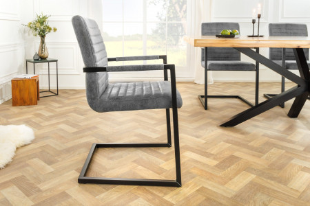 Lot de 2x chaises cantilever industrielle LOFT vintage grise en microf