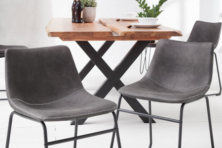 Lot de 2x chaises design industriel DJANGO vintage grise avec structur