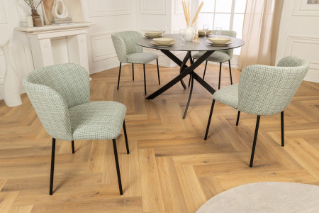 Lot de 2x chaises design LYON à carreaux vert-rose Bouclé pieds mét