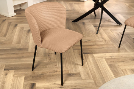 Lot de 2x chaises design LYON velours côtelé rose pieds métal noir 