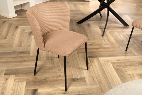 Lot de 2x chaises design LYON velours côtelé rose pieds métal noir - LYON