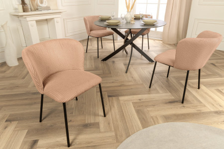 Lot de 2x chaises design LYON velours côtelé rose pieds métal noir 