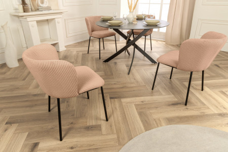 Lot de 2x chaises design LYON velours côtelé rose pieds métal noir 