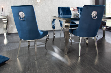 Lot de 2x chaises design MODERNE BAROQUE velours bleu roi avec tête d