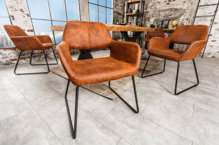 Chaise design MUSTANG en microfibre marron antique avec accoudoirs - M