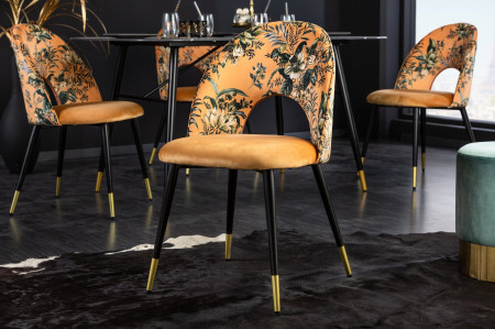 Lot de 2x chaises design PRÊT-À-PORTER en velours jaune motif floral