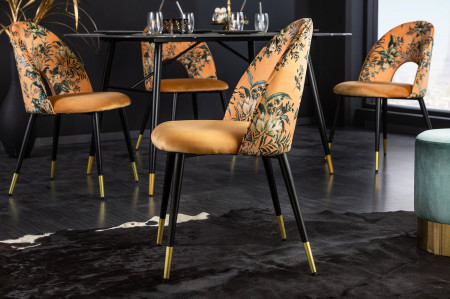 Lot de 2x chaises design PRÊT-À-PORTER en velours jaune motif floral