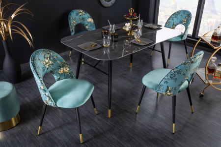Lot de 2x chaises design PRÊT-À-PORTER en velours turquoise motif fl