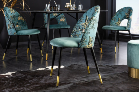Lot de 2x chaises design PRÊT-À-PORTER en velours turquoise motif fl