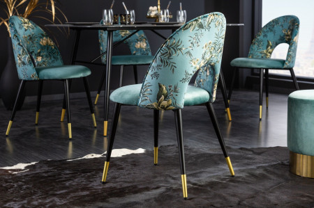 Lot de 2x chaises design PRÊT-À-PORTER en velours turquoise motif fl