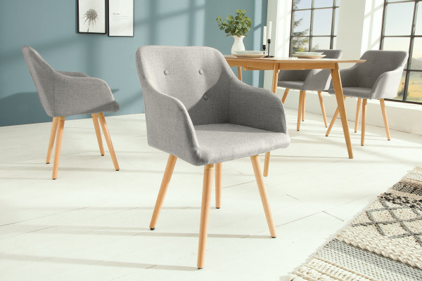Lot de 2x chaises design rétro SCANDINAVIA MEISTERSTÜCK gris clair avec accoudoirs - SCANDINAVIA