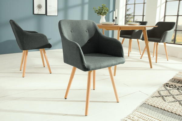 Lot de 2x chaises design rétro SCANDINAVIA MEISTERSTÜCK grise avec accoudoir - SCANDINAVIA