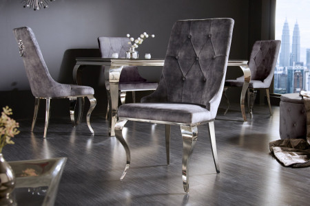 Lot de 2x chaises élégante de style baroque moderne en velours gris 