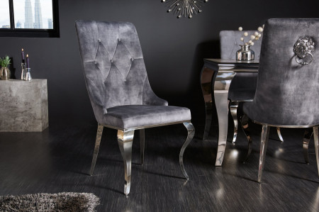 Lot de 2x chaises élégante de style baroque moderne en velours gris 