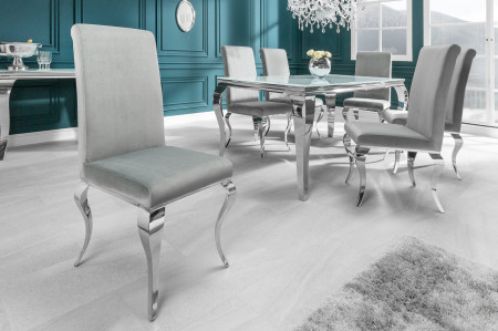 Lot de 2x chaises élégante de style baroque moderne en velours gris 