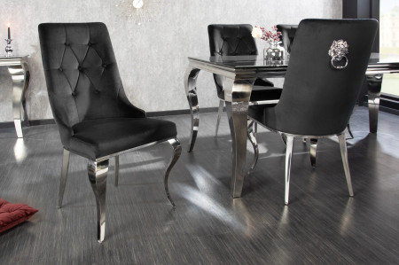 Lot de 2x chaises élégante de style baroque moderne en velours noir 