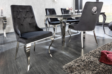 Lot de 2x chaises élégante de style baroque moderne en velours noir 