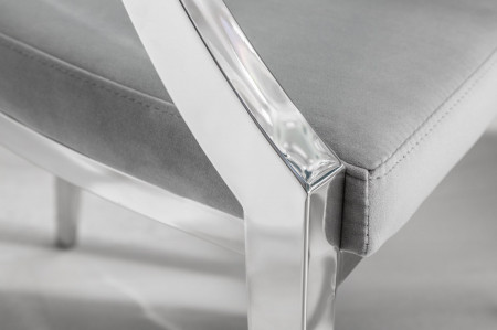 Chaise élégante MODERN BAROCK en velours gris noble avec accoudoirs 