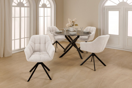 Lot de 2x chaises pivotante PAPILLON en bouclé blanc avec accoudoirs,