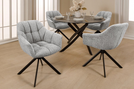 Lot de 2x chaises pivotante PAPILLON en bouclé gris avec accoudoirs, 