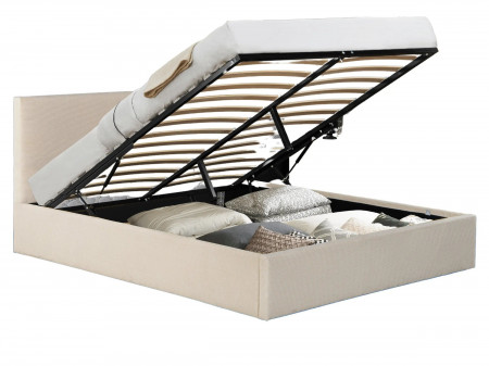 Lit coffre - MATHILDA - Velours côtelé beige / 140x190 cm