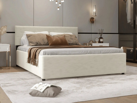 Lit coffre - MATHILDA - Velours côtelé beige / 140x190 cm