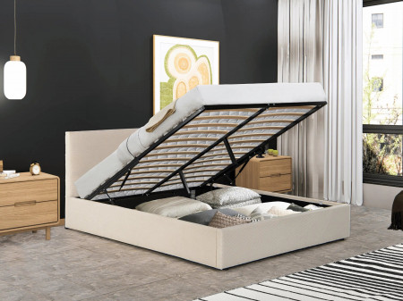 Lit coffre - MATHILDA - Velours côtelé beige / 160x200 cm