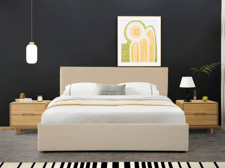 Lit coffre - MATHILDA - Velours côtelé beige / 160x200 cm