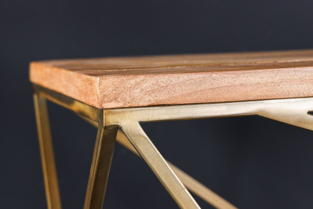 Console abstraite DIAMOND 120cm laiton naturel structure métal bois d