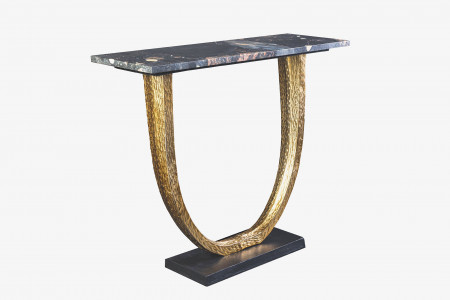 Console artisanale OMEGA 80cm marbre noir métal doré - 80