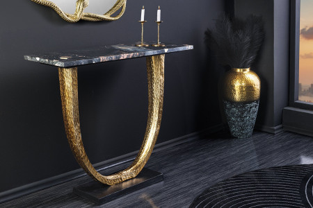 Console artisanale OMEGA 80cm marbre noir métal doré - 80