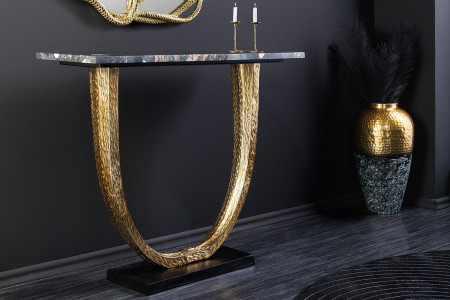 Console artisanale OMEGA 80cm marbre noir métal doré - 80