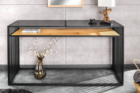 Console design ARCHITECTURE 120cm chêne sauvage noir verre fumé - 12