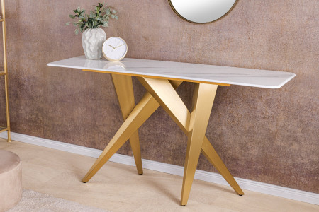 Console design ART LIVING 140cm marbre blanc céramique champagne or b