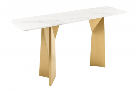 Console design EXTRAVAGANCIA 140cm marbre blanc métal doré champagne