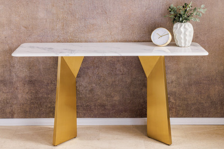 Console design EXTRAVAGANCIA 140cm marbre blanc métal doré champagne