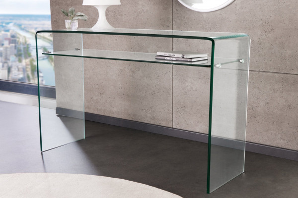 Console design FANTOME 100cm en verre transparent avec étagère - 100