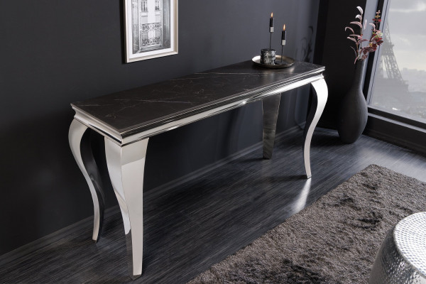 Console design MODERNE BAROQUE 140cm noir anthracite chrome céramique marbre - 140