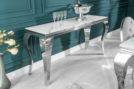 Console élégante BAROQUE MODERNE 145cm avec plateau en verre aspect 