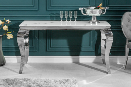 Console élégante BAROQUE MODERNE 145cm avec plateau en verre aspect 